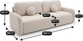 Sofa DUO Rozkładana Dwuosobowa Beżowa Szenil Japandi