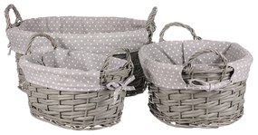 Zestaw koszy wiklinowych z tkaniną Szara kropka, 3 szt., 3 rozmiary, 39 x 22 x 31 cm