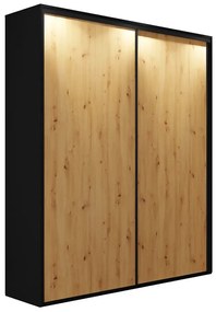 Szafa przesuwna 200 cm czarny + dąb artisan - Estori 2X