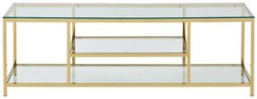 Szafka RTV z 2 półkami ze szkła hartowanego i stali nierdzewnej - Przezroczysty i Złoty - RIMALI marki Pascal Morabito
