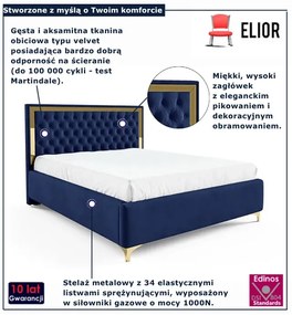 Granatowe welurowe łóżko tapicerowane z pojemnikiem L6-G26