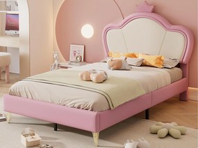 Łóżko dziecięce 90x200cm z ekoskóry - unikalny design - Różowy i Biały