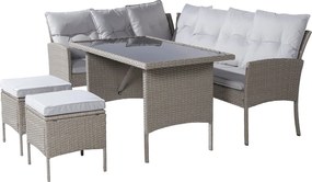 Zestaw mebli ogrodowych 7-osobowy z rattanu PE - 2 sofy, 2 pufy i 1 stolik kawowy - stalowa konstrukcja - Jasnoszary