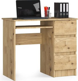 Biurko komputerowe AKORD A6 Dąb Artisan 90 cm prawe 3 szuflady kolor Dąb Artisan mat 1 półka 90x50x77 cm