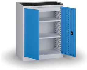 Szafa warsztatowa, 2 półki + 1 szuflada, 1180 × 950 × 500 mm, niebieskie drzwi