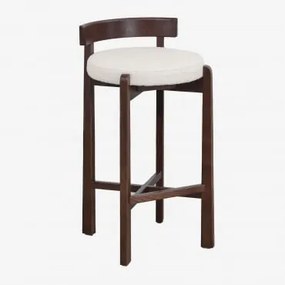 Zestaw 4 Wysokich Stołków Z Drewna Dębowego Z Tapicerką Manila Ciemne Drewno & ↑75 Cm & Bouclé White - Sklum