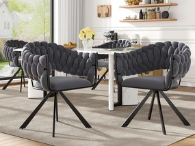 Zestaw 4 krzeseł welurowych - z podłokietnikami - regulowane metalowe nogi w kształcie pazurów - szare