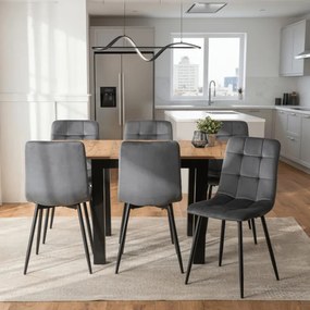 Zestaw Stół Kwadratowy Rozkładany MAX 80-160 cm Dąb Craft/Czarny i 6 Krzeseł PERU Szarych Welurowych