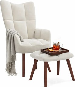 Kremowy nowoczesny fotel wypoczynkowy z podnóżkiem T3-D20