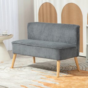 HOMCOM Sofa 2-osobowa, Drewno, Aksamitny poliester, Pianka, 117 x 56,5 x 77 cm, Szara