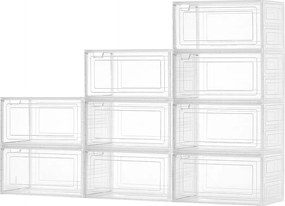 Pojemniki na Buty SucceBuy, Zestaw 9 Sztuk, do Przechowywania Butów do Rozmiaru 13 (Rozmiar Amerykański), do Przechowywania Butów, Białe Przezroczyste