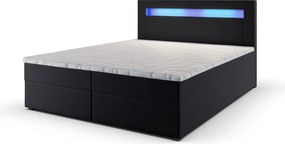 Masseno Łóżko kontynentalne PLATO 180x200 cm LED z pojemnikiem na pościel - Czarny, MADRYT 9100