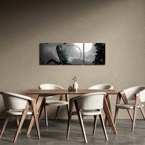 Obraz - Nocna sowa, niebieski (z zegarem) (90x30 cm)