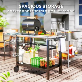 Outsunny Wózek Grillowy 2-poziomowy z Blatem, Półkami, Haczkami i Kółkami ze Stali Nierdzewnej, 102 x 56 x 81 cm | Aosom PL