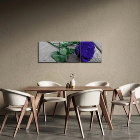 Obraz - Niebieska róża z zieloną łodygą (z zegarem) (90x30 cm)