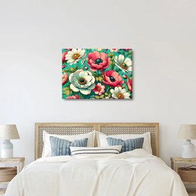 Obraz - Kwiaty na niebieskim tle (70x50 cm)