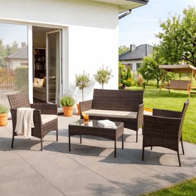 Zestaw Mebli Ogrodowych MISSISIPI Brązowy/Beżowy Sofa Krzesła Stolik Tarasowy Technorattan Nowoczesne