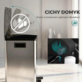 HOMCOM 2 x 20 L podwójny kosz na śmieci, otwieranie pedałem, łatwe czyszczenie, stal nierdzewna, plastik, srebrny | Aosom PL
