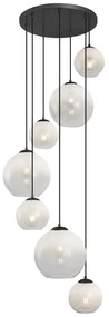 Nowoczesna lampa wisząca czarna z białym okrągłym szkłem 7-punktowa - Misty Nowoczesny Oswietlenie wewnetrzne