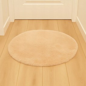 Dywanik futrzany beżowy okrągły FI80cm miękki puszysty guma antypoślizgowa