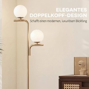 HOMCOM Lampa stojąca LED, nowoczesna lampa z 3 temperaturami barw, szklanymi kloszami i przełącznikiem nożnym, złota | Aosom PL