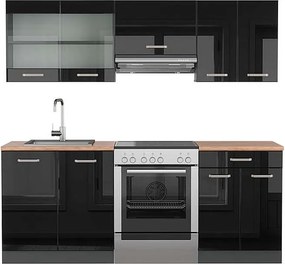 Aneks kuchenny czarny/antracyt o wysokim połysku 200x60x81.6 r-line