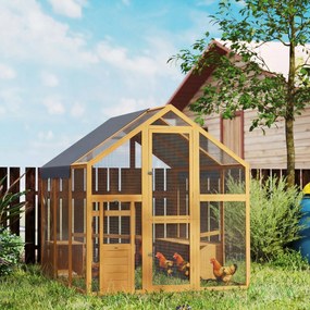 PawHut Kurnik 3,07 m² Wybieg drewniany z wodoodporną osłoną, zamkiem bezpieczeństwa, dla 6-8 kur 1,7 x 1,8 x 1,8 m | Aosom PL