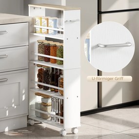 HOMCOM Wąska półka na kółkach 4 przegrody wielofunkcyjna do kuchni lub łazienki 45x15x91 cm | Aosom PL