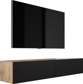 Zawieszana szafka RTV, 170 x 34 x 32 cm, Dąb Wotan / Czarny Mat