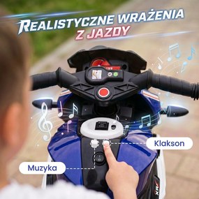 HOMCOM Elektryczny motocykl dla dzieci, z światłami i dźwiękami, 3 km/h, ładowany, plastik i metal, Niebiesko-Czerwony