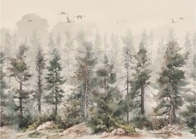 Obraz na szkle - Pine forest I., aquarel (70x50 cm)