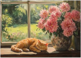 Obraz - Kot na oknie (70x50 cm)