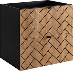Szafka umywalkowa w jodełkę 60 cm czarny + dąb craft złoty K9-A37