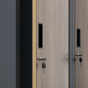 Szafka ubraniowa BHP ubraniowa antracytowa/ orzech: czterokomorowa Eco Design KACPER, 800 x 1800 x 500 mm