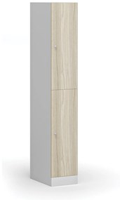 Szafka skrytkowa, 2 schowki, 1850 x 300 x 500 mm, zamek cylindryczny, drzwi laminowane, dąb naturalny