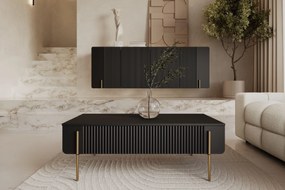 Stolik kawowy Malmi 100 cm z szufladami - czarny mat / złote nóżki