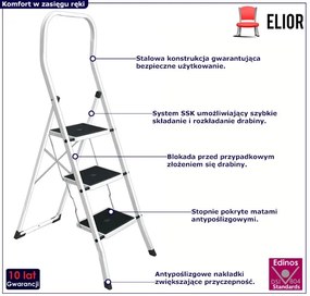 Stalowa Składana Drabina 3 Stopniowa K5-S89