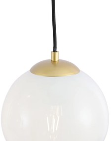 Lampa wisząca w stylu Hotel Chic mosiężna z białym okrągłym szkłem 7-punktowa - MistyElegancki hotelowy Oswietlenie wewnetrzne