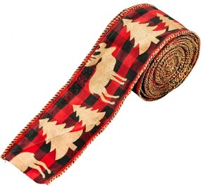 Taśma świąteczna RENIFER 5 cm x 5 m, czerwona