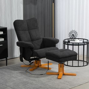 HOMCOM Fotel Masujący z Funkcją Leżenia i Podnóżkiem, Nachylenie 145°, Poliester, 80 x 86 x 99 cm, Czarny