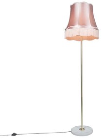 Staroświecka lampa podłogowa mosiężna z kloszem 45 cm w stylu babci - Kaso Retro Oswietlenie wewnetrzne