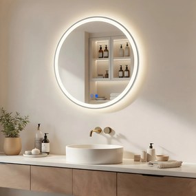 Okrągłe lustro podświetlane LED - 60/80 cm w srebrnej ramie aluminiowej