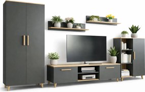 Komplet mebli do salonu z szafą antracyt + dąb artisan L2-G16