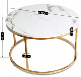 Stolik Kawowy CLIFF MAX 80 cm Biały Marmur/Złoty Nowoczesny Glamour