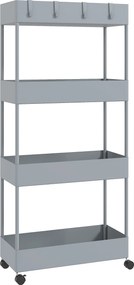 Wózek kuchenny HOMCOM z 4 półkami, 4 elastycznymi hakami, na kółkach, 40 x 19 x 90 cm, wózek do wnęki, szary