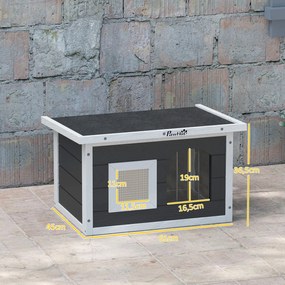 PawHut Domek dla kota i królika, miejsce odosobnienia, drewniany domek z matą do drapania, klapką, 61 x 45 x 36,5 cm, Szary