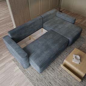 Masseno Narożnik NERI z funkcją spania i pojemnikiem na pościel Narozniki L, Rozkładana sofa - Szary, TILIA 85