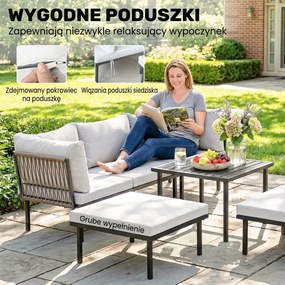 Outsunny Zestaw Mebli Ogrodowych 5-6 Osób Sofa Dwuosobowa, Krzesła, Narożnik, Stolik, Podnóżek | Aosom PL