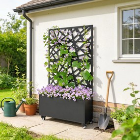 Outsunny Donica z parawanem Doniczka na kółkach z trejażem 90 x 30 x 160 cm Metal Czarny | Aosom PL