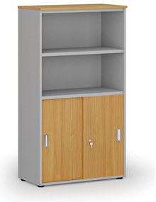 Szafa biurowa kombinowana PRIMO GRAY, drzwi przesuwne na 2 poziomach, 800 x 420 x 1434 mm, szary/buk